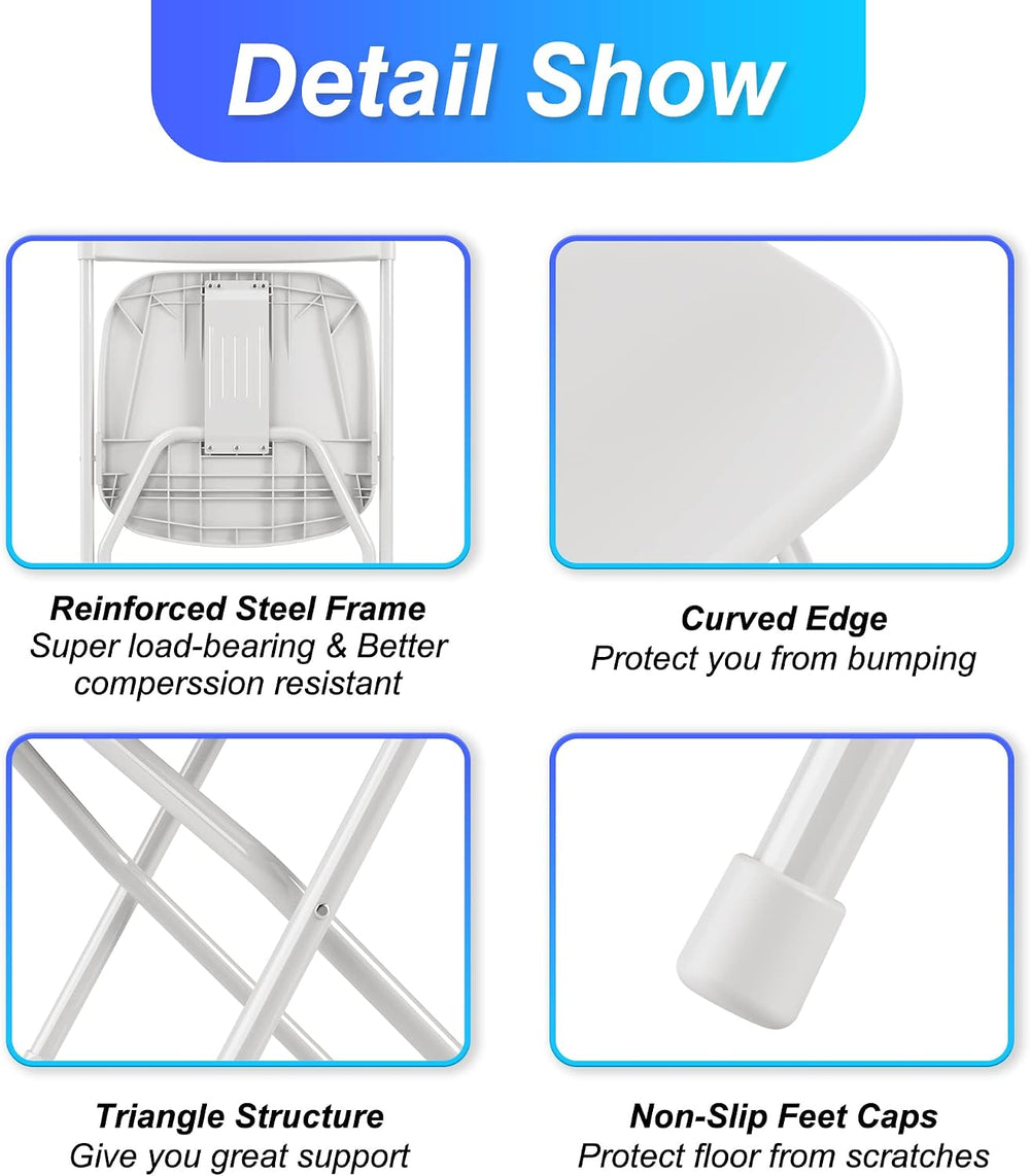 Allpop 4 Pack Plastic Folding Chair, 300lb Capacity, Portable Commercial Chai...
