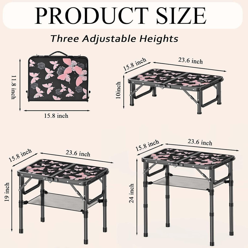 YihuiKo Small Camping Table, Vintage French Butterfly Pattern Folding Table |...