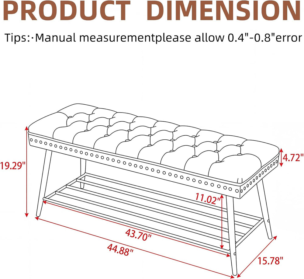 Thick Cushioned Shoe Bench, Entryway Bench with Metal Shoe Rack, Upholstered ...