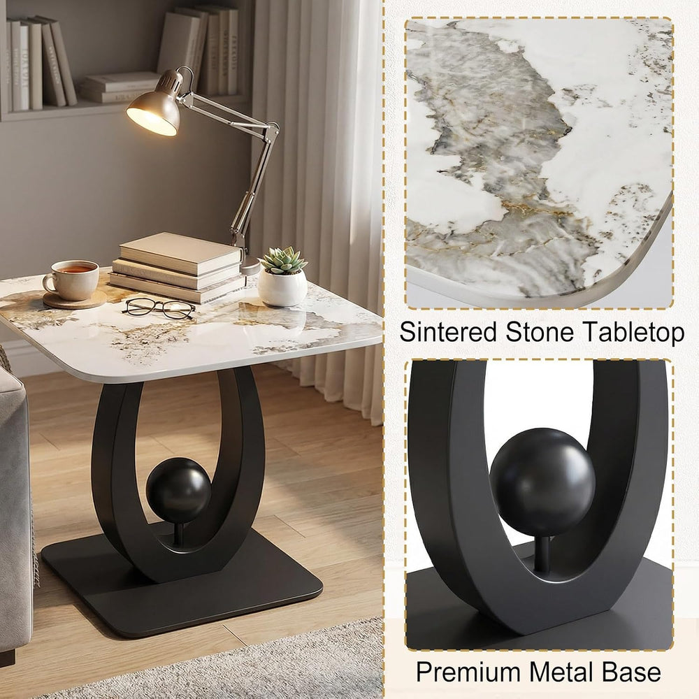 Modern Side Table with Sintered Stone Top, Small End Table with Open Storage ...