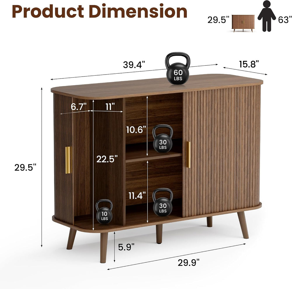 Pamapic 40" Sideboard Buffet Cabinet with Storage & Sliding Door, Wa...