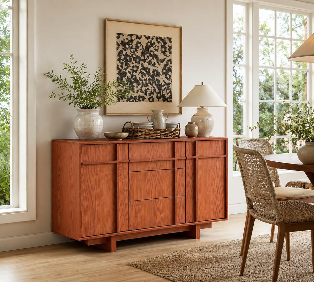 47.2" Buffet Cabinet with Storage, Skeleton Line Design, Cherry