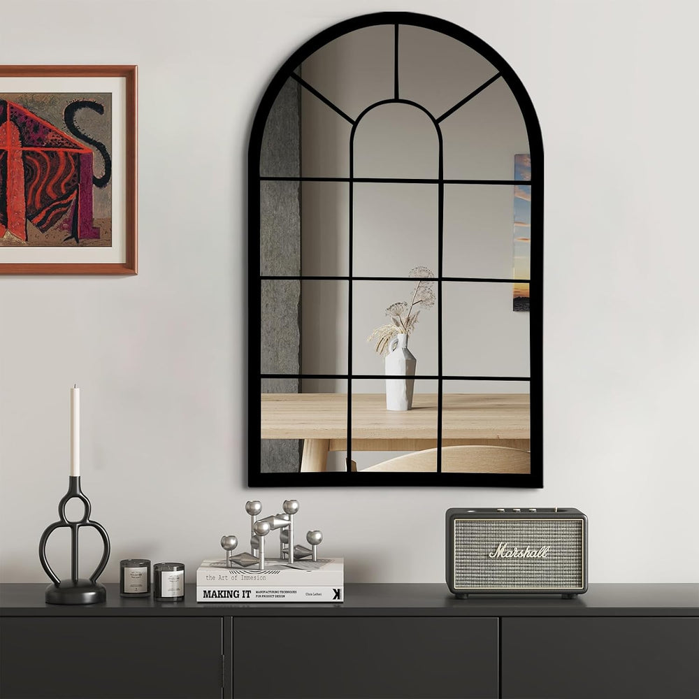 HQiJun Black Arched Window Mirror, Farmhouse Decorative Wall Mirrors for Livi...