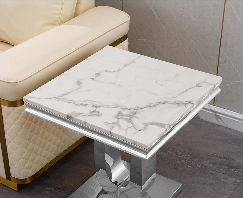 Faux Marble End Table, Modern Rectangular Conner Table with Faux Marble Top U...