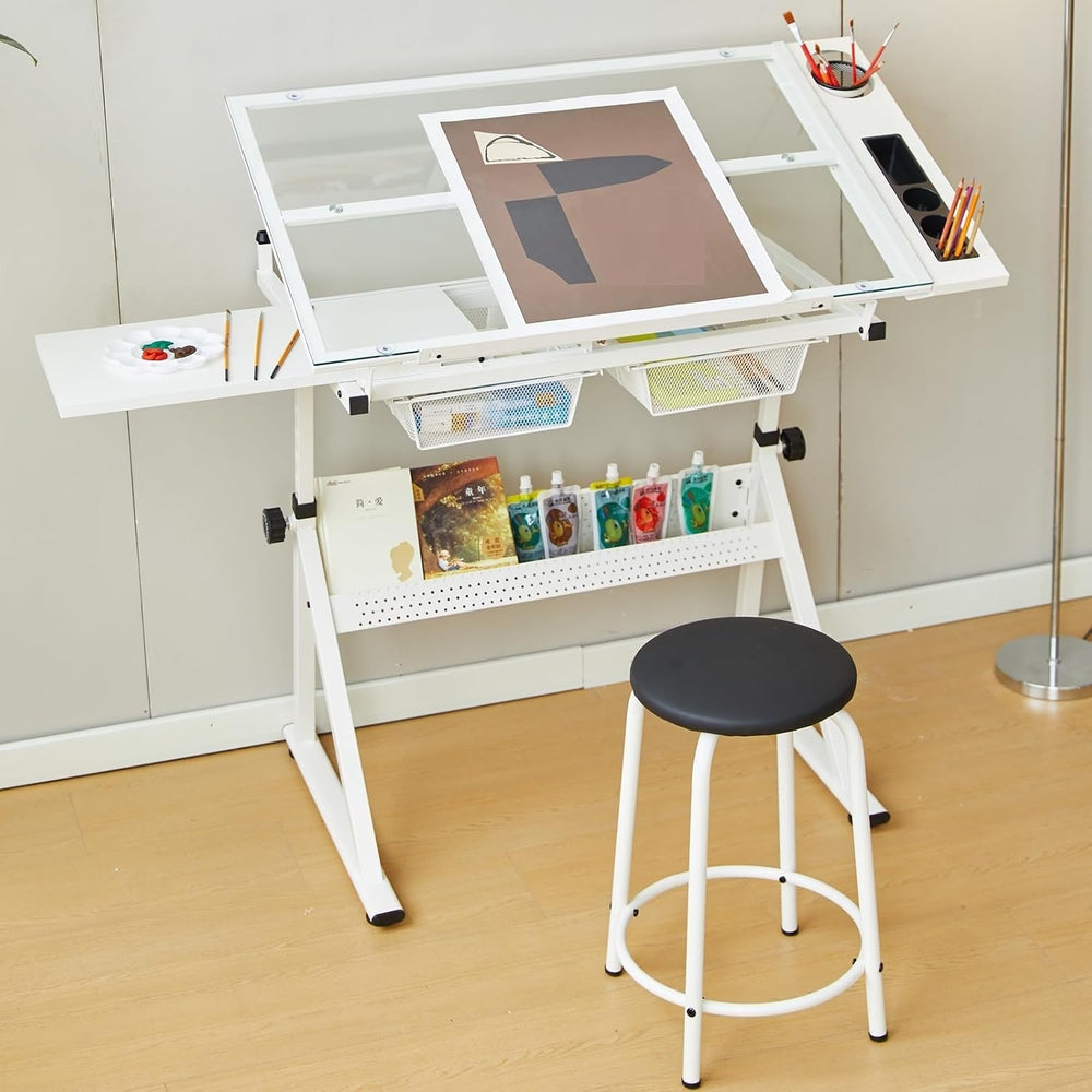 GarveeHome Drafting Table w/Stool, Height Adjustable Multifunctional Art Craf...