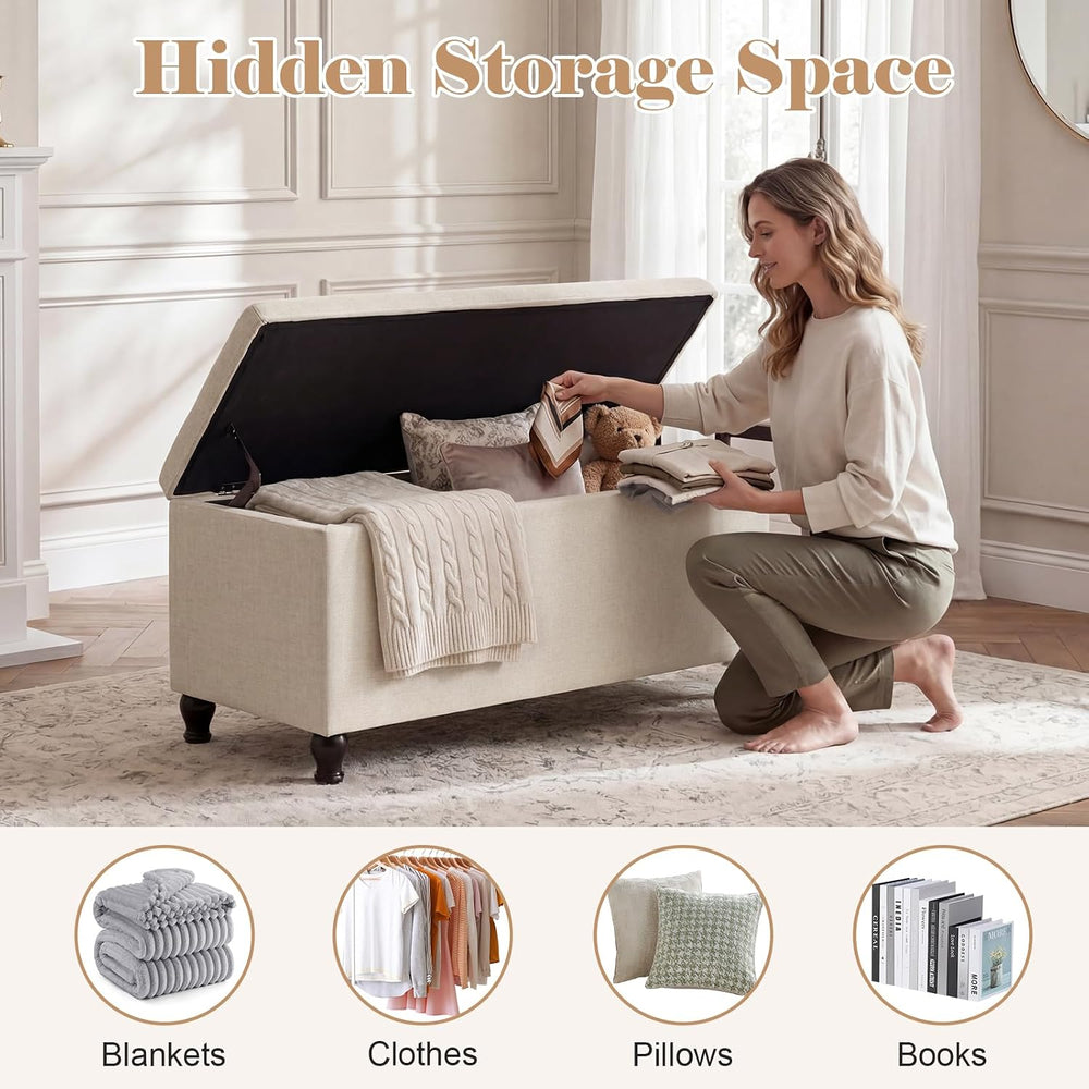 Homebeez 41" Linen Storage Ottoman Bench with Button Tufted Top & Wo...