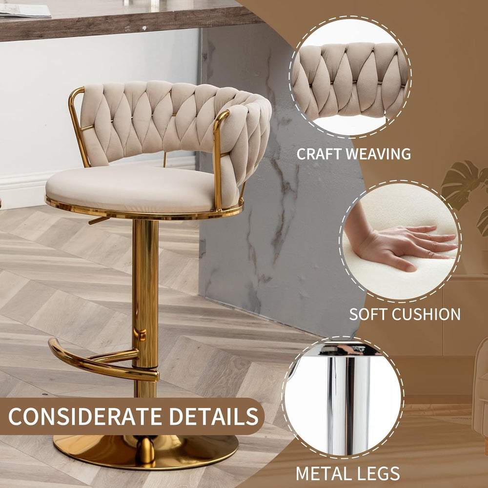 Gold Bar Stools Set of 3, Counter Stools for Kitchen Island (Beige) | Adjusta...