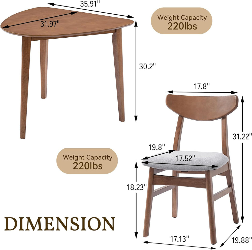 P PURLOVE Modern 3 Piece Table Set, Triangular Table and 2 Curved Wood Chairs...