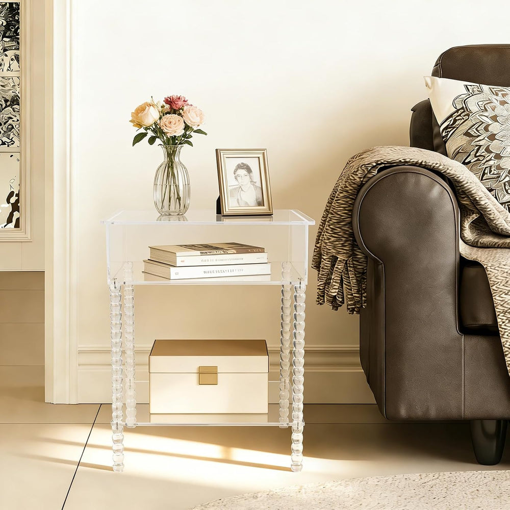 Acrylic Side Table, End Table with Storage, Small Bedside Table Accent Table,...