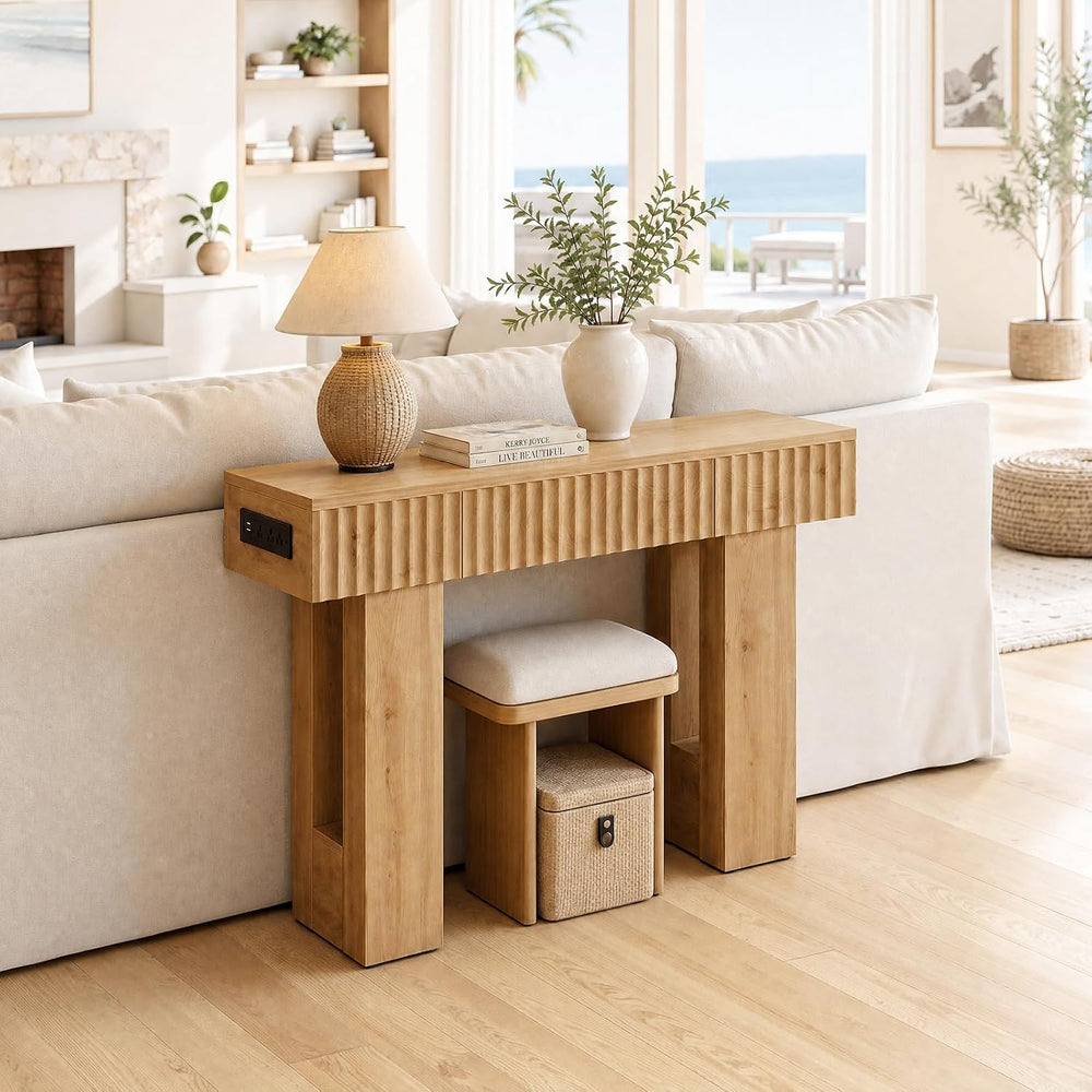 Unikito 39" Console Table with Storage Drawer and Outlets, Fluted Design...