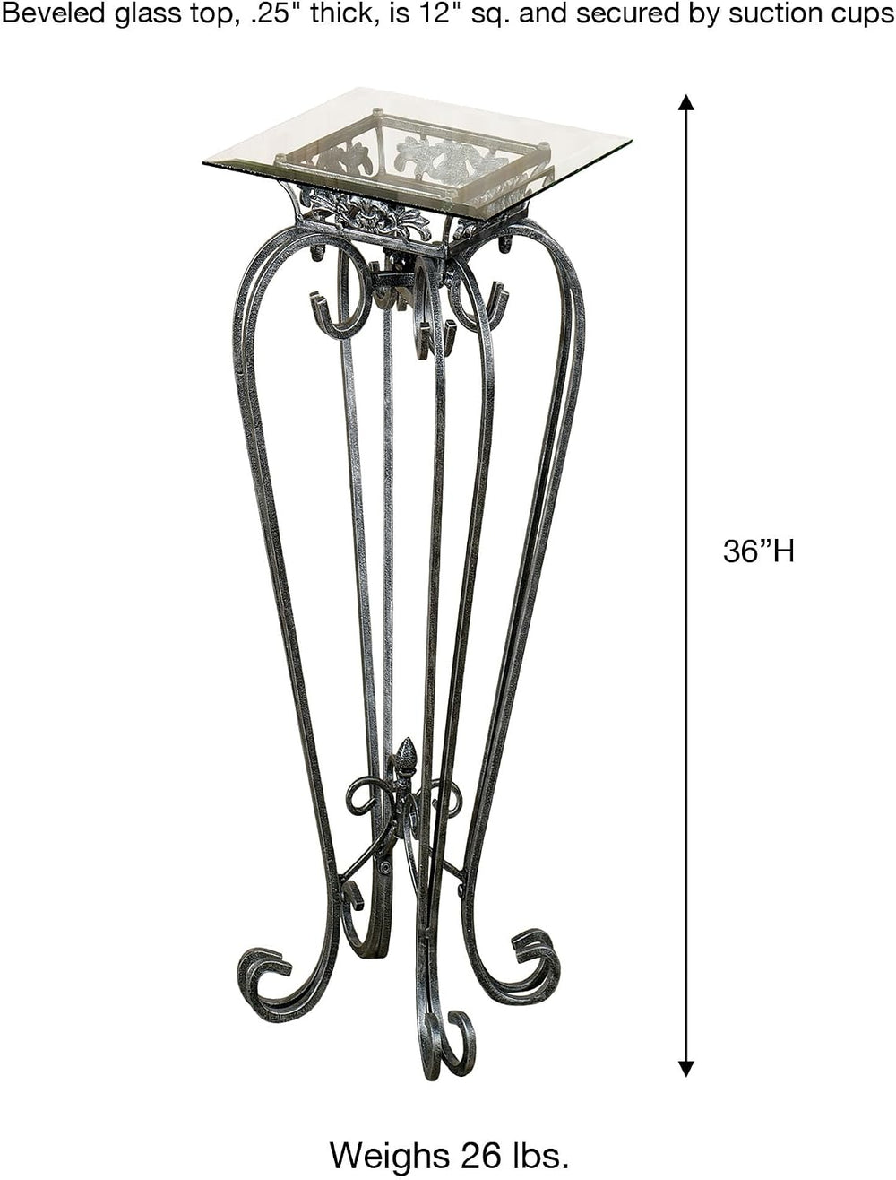 Touch of Class Chalcedony Metal Scroll Pedestal Table, Antique Pewter, 36&quo...