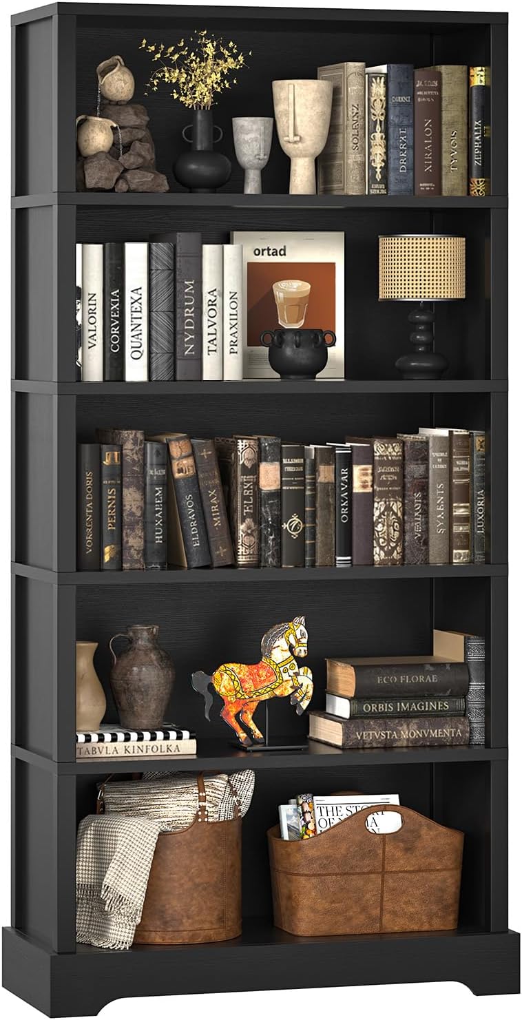 TVU 5 Tiers Wooden Bookshelf, 65.2" Tall Farmhouse Style Open Bookcase, ...