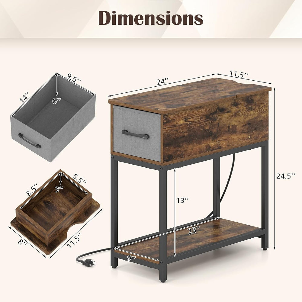 GOFLAME LED End Table with Hidden Charging Station, Narrow Compact Sofa Side ...