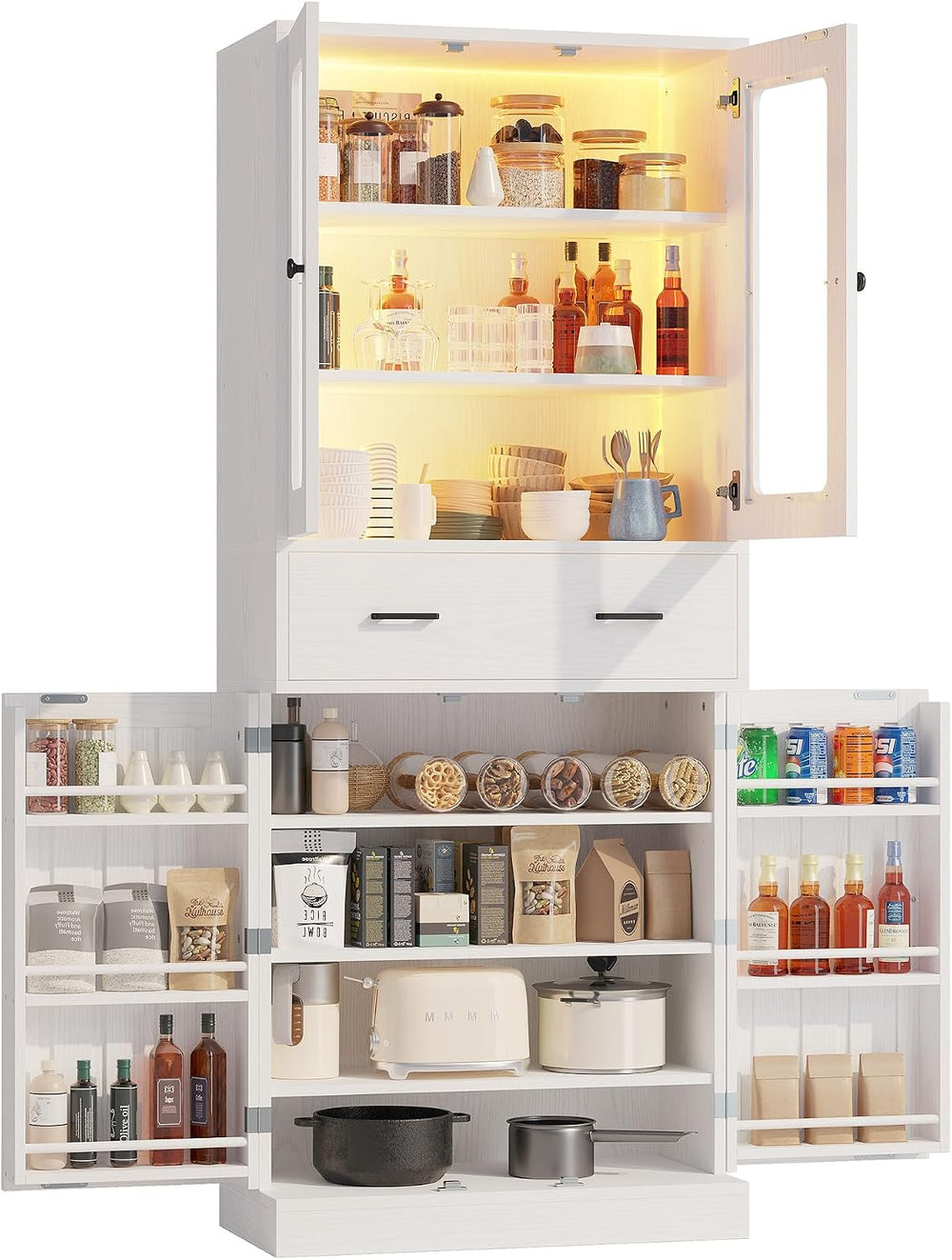 IRONCK 74.8" Tall Kitchen Pantry, Storage Cabinet with LED Lights, Kitch...