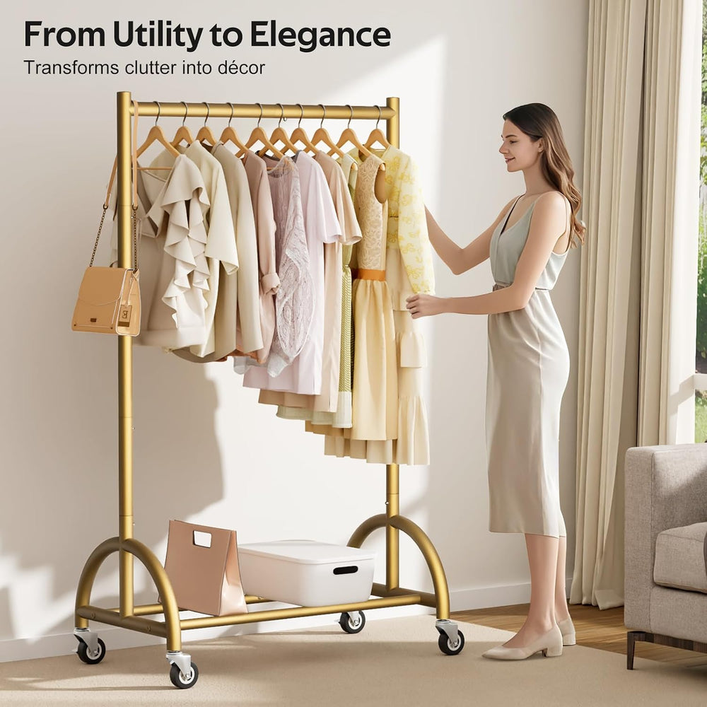 MISSLO Heavy Duty Clothing Rack with Wheels Rolling Clothes Racks for Hanging...
