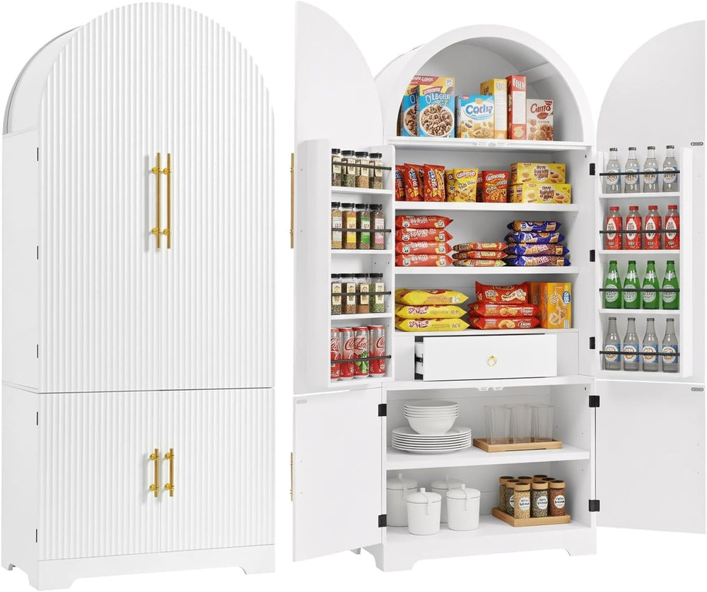 Arched Kitchen Storage | Adjustable Shelves,White-C | 8 door shelves hidden c...