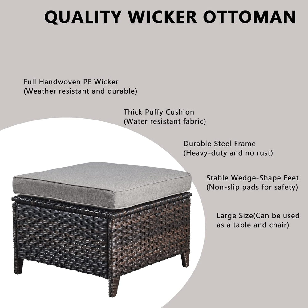 Outdoor Ottomans Patio Foot Rest - 2 Piece Wicker Rattan Ottoman Footrests Fo...