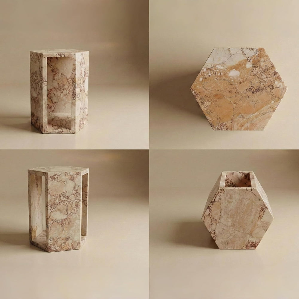 Modern Pink Natural Marble Side Table,Hexagon Accent Tables for Small Spaces,...