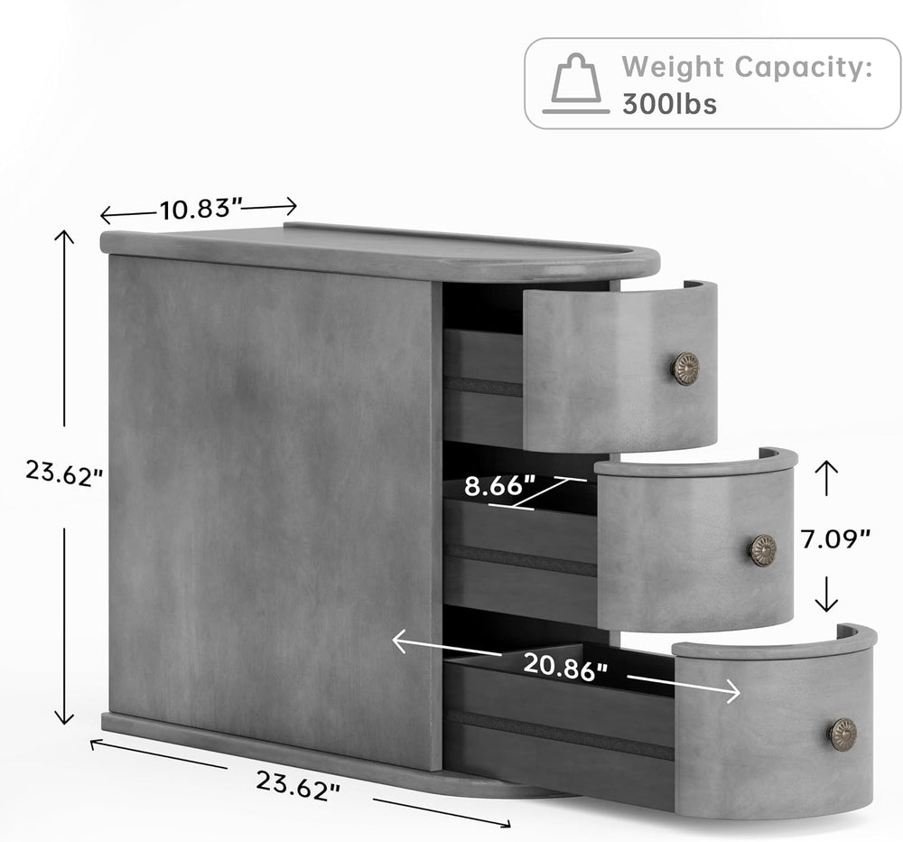 Wood End Table with 3 Drawers, No Assembly Required Narrow Sofa Side Table fo...