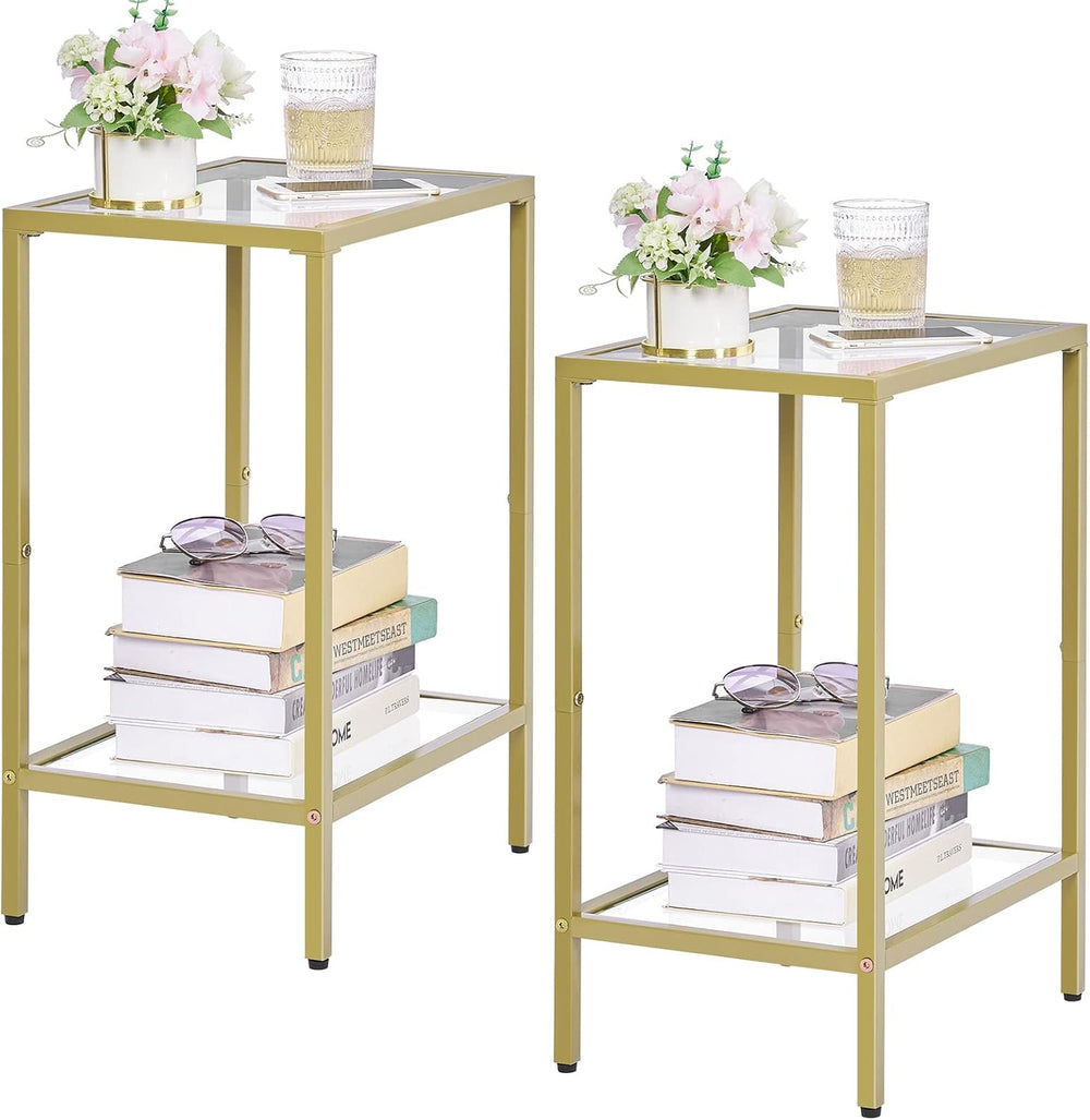 HOMSHO Side Tables Set of 2, End Tables with Tempered Glass, 2-Tier Nightstan...
