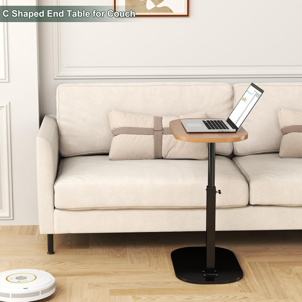 C Shaped Side Table, Adjustable Height C Shaped End Table, 360°Swivel Couch S...