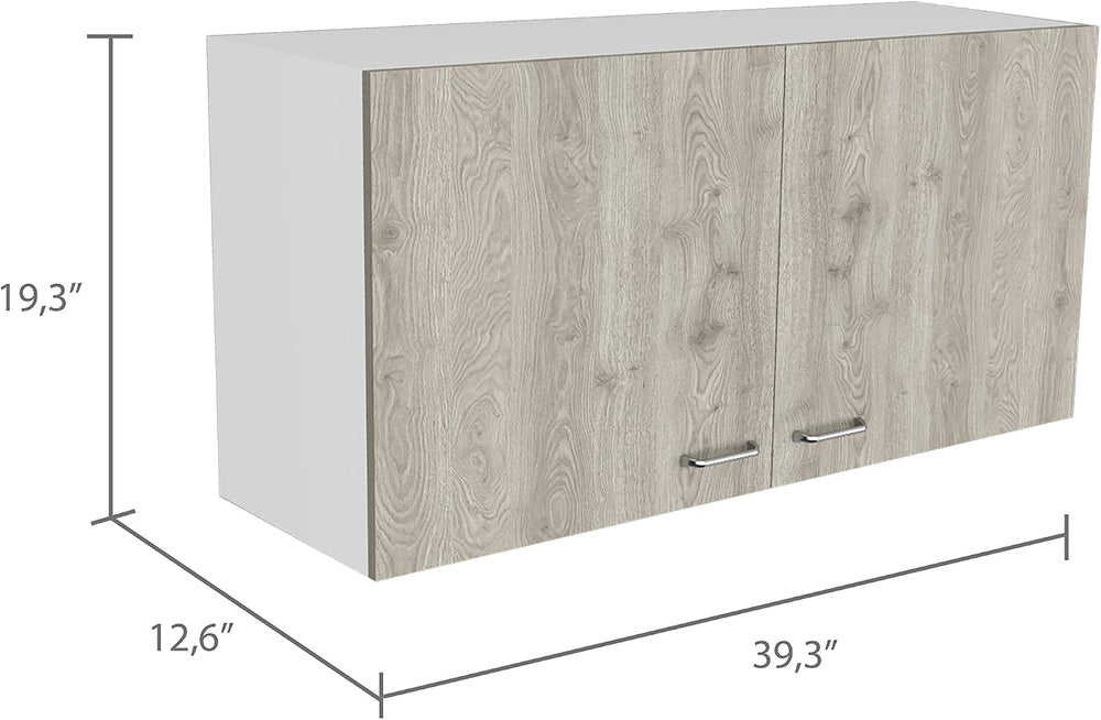 White and Light Grey 2-Door Wall Cabinet, 2-Compartment Kitchen Storage &...