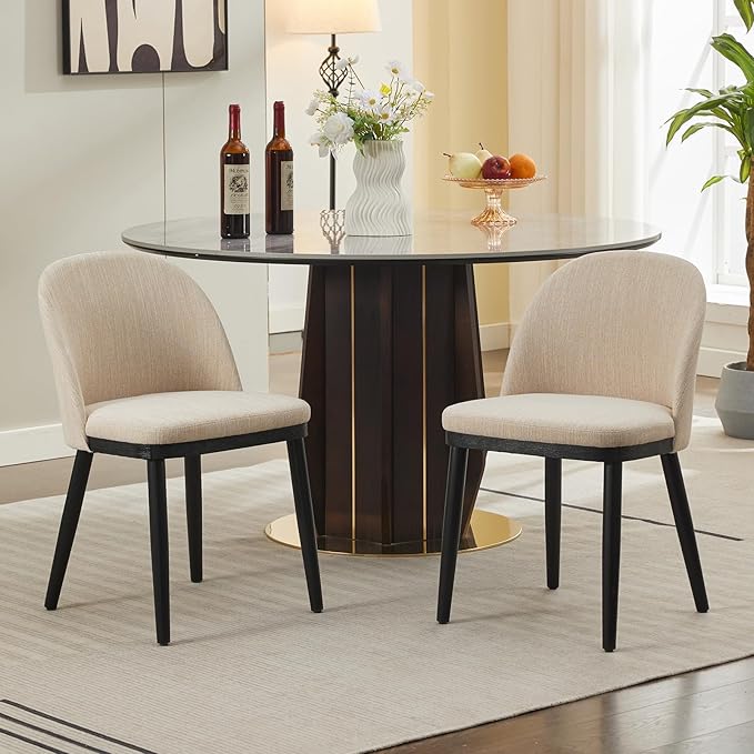 Wooden Dining Chairs Set of 2,Upholstered Kitchen Dining Room Chairs with Cur...