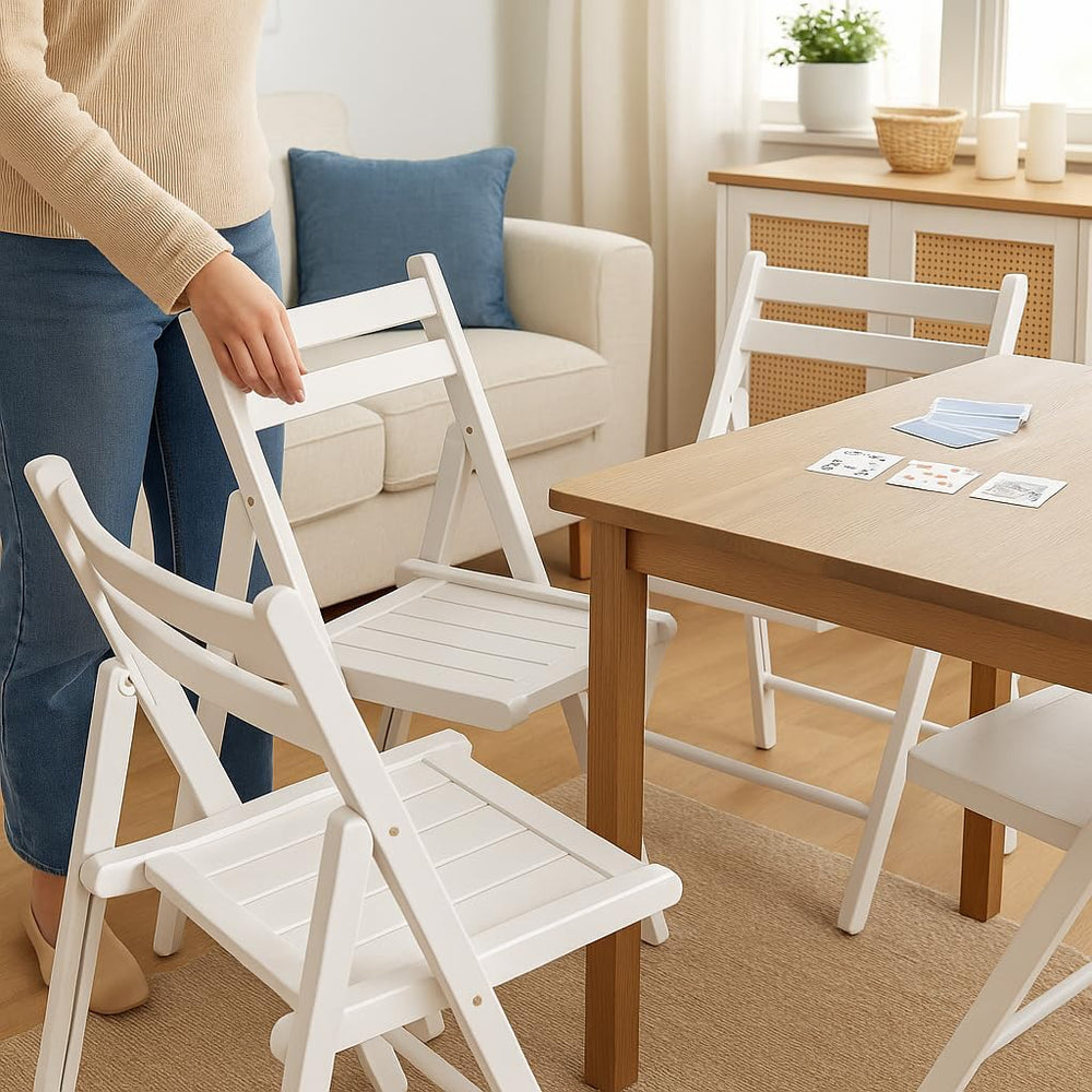 Ergode Robin 4-Piece Folding Chairs, Solid Wood, Walnut & White