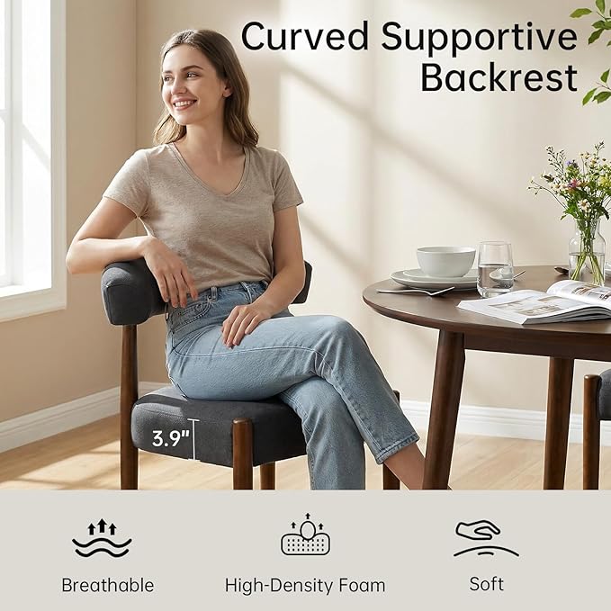 VKNOW Wooden Dining Chairs Set of 2, Modern Upholstered Dining Room Chairs wi...