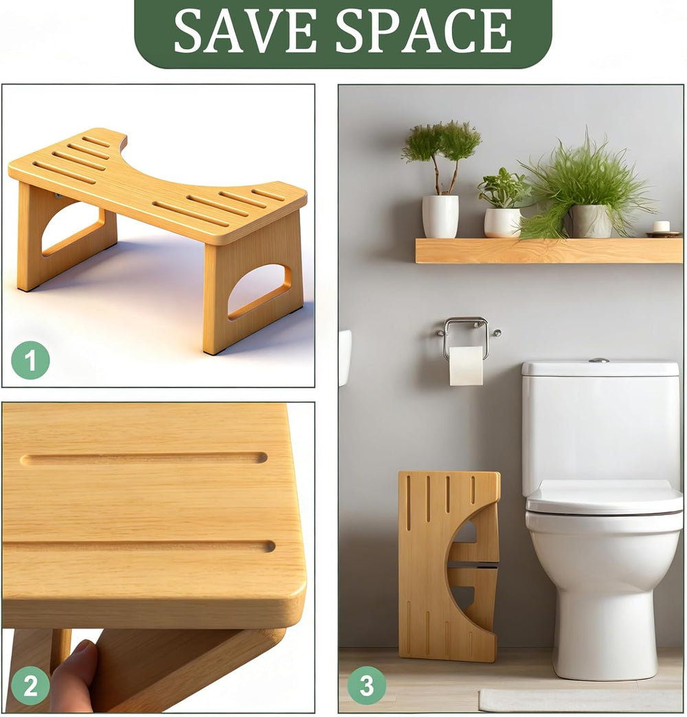 Foldable Toilet Stool, Poop Stool for Bathroom, Bamboo Toilet Stool Squat Adu...