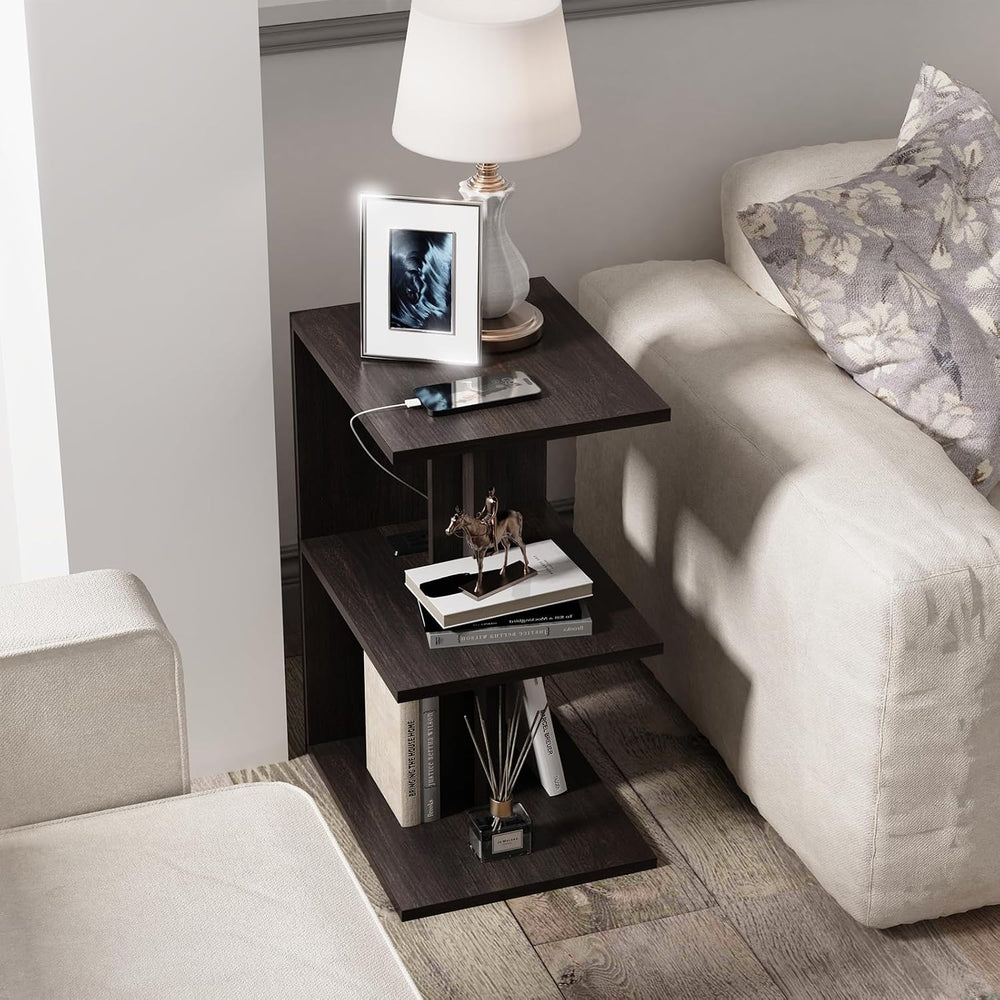 End Table, Side Table, Nightstand, USB Ports and Outlet,3-Tier Storage Shelf,...