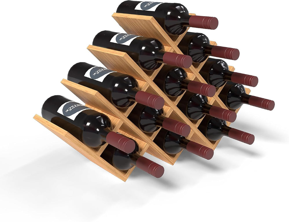 13 Bottle Bamboo Small Wine Rack for Countertop, No Tools Assembly, Modern La...