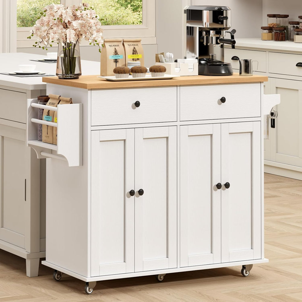 Kitchen Island with Storage, 35.4" Rolling Kitchen Island Cart on Wheels...