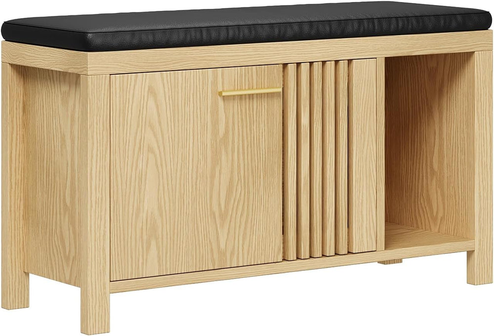 UNIQUITE 40" Shoe Storage Bench with Flip Drawers & Padded Seat Cush...