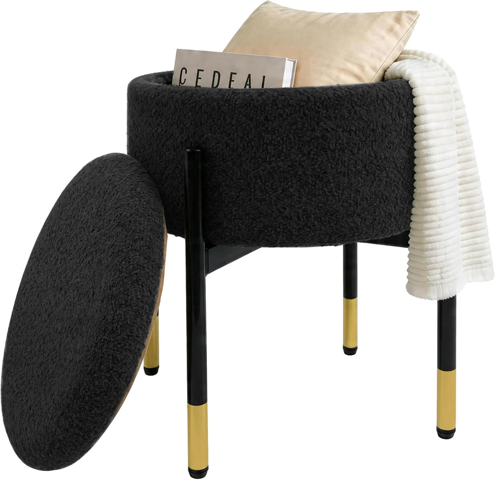 Round Ottoman with Storage,Soft Velvet Vanity Stool,Ottoman Coffee Table with...