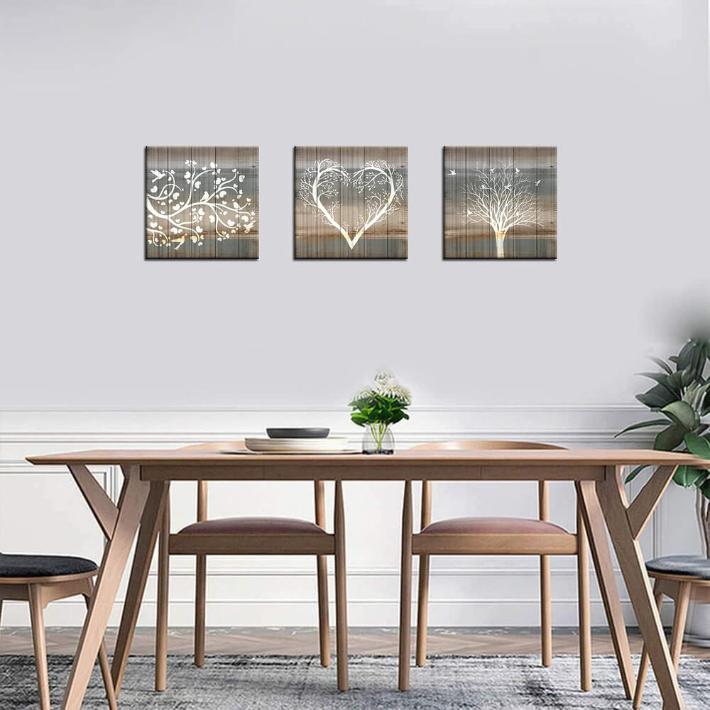 Biuteawal 3 Pieces Abstract Tree Wall Art Rustic Forest Landscape Picture Pri...