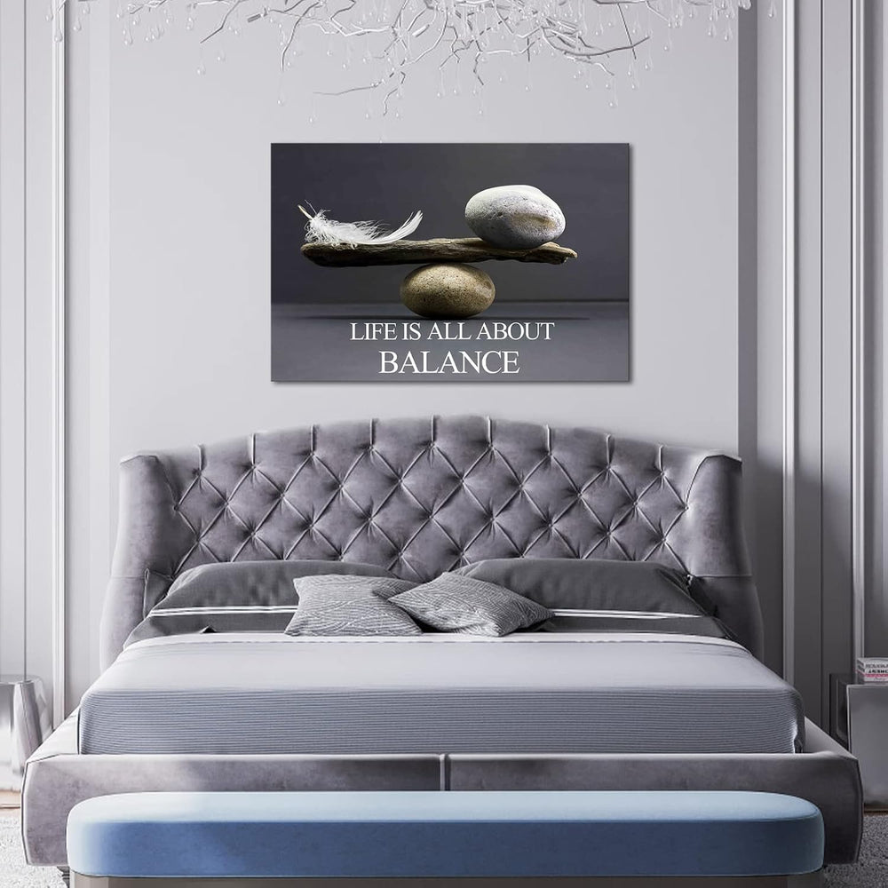 Biuteawal Motivational Wall Art Zen Canvas Print Black White Balance Stones w...