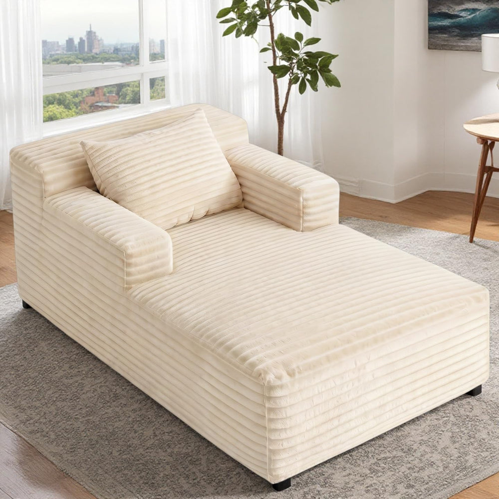 45" Mini Chaise Lounge Chair, Corduroy Upholstered Sofa Bed, Deep Seat S...