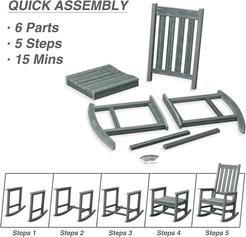 Oversized Outdoor Rocking Chair, HDPE 350lbs Heavy Duty Porch Rocker with Hig...
