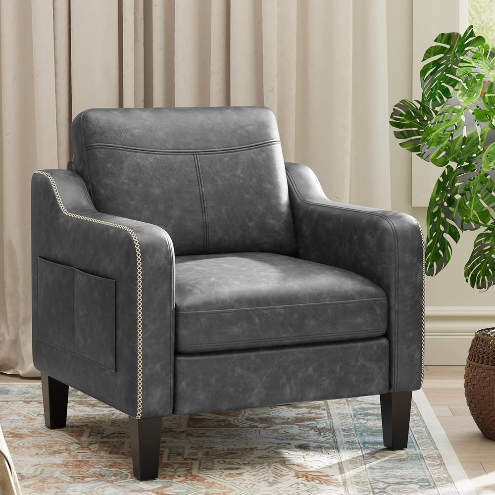 MALOL PU Leather Modern Accent Chair Set of 2, Black