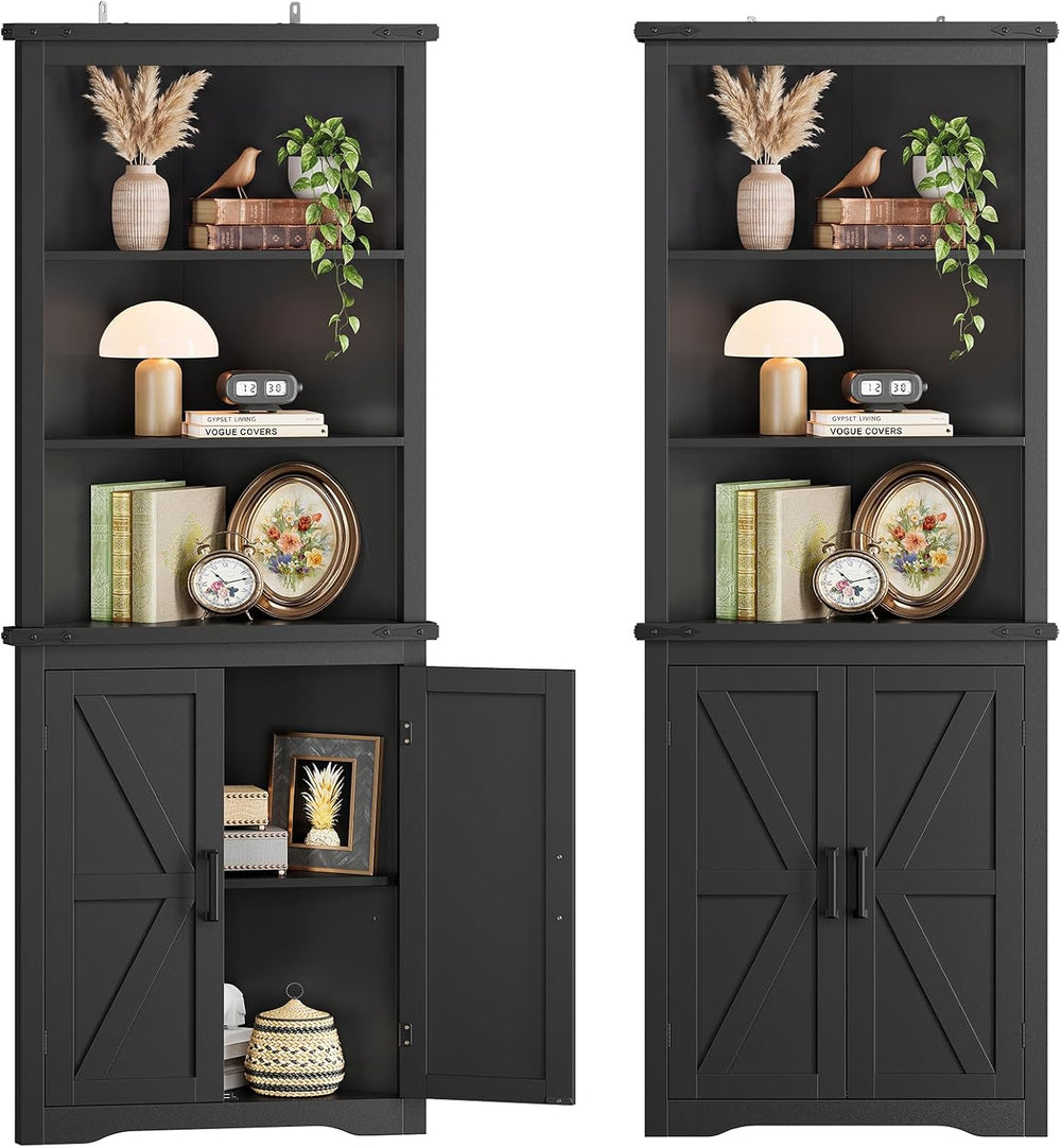 Farmhouse Corner Cabinet, 70.3" H Tall Corner Hutch with 5 Shelves &...