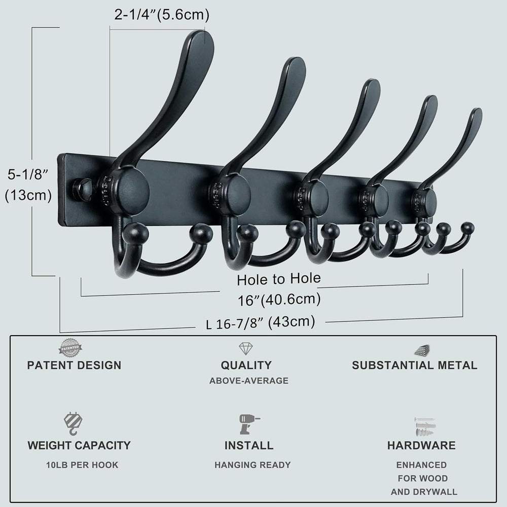 Dseap Coat Rack Wall Mount, Heavy Duty 12-Gauge Base vs Flimsy 1mm, Double-Th...