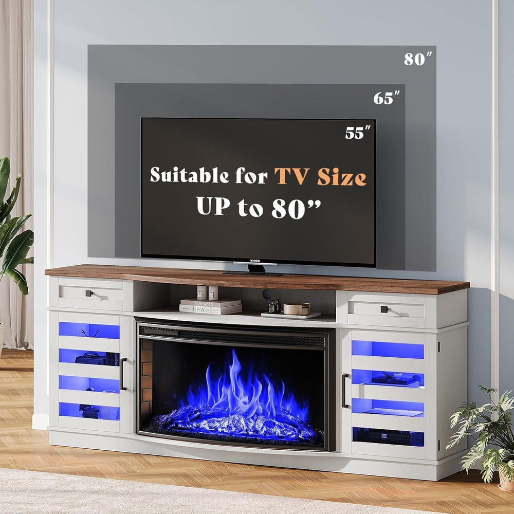 AMERLIFE Farmhouse Living Room Table Set of 4, Include 70" Fireplace TV ...