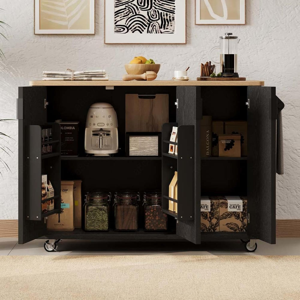Floating Island Kitchen with Drop Leaf Countertop Internal Storage Rack, Kitc...