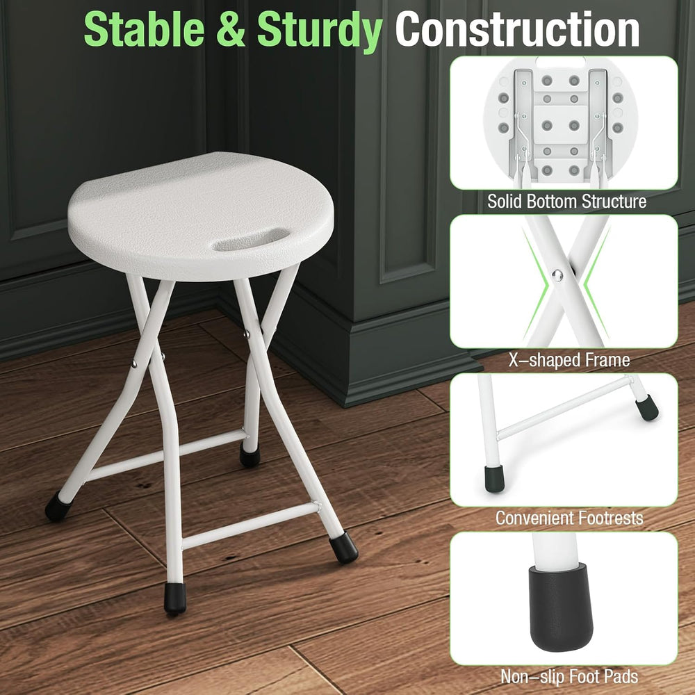GYMAX Folding Stool, 18in Portable Collapsible Bar Stool with Handle & St...