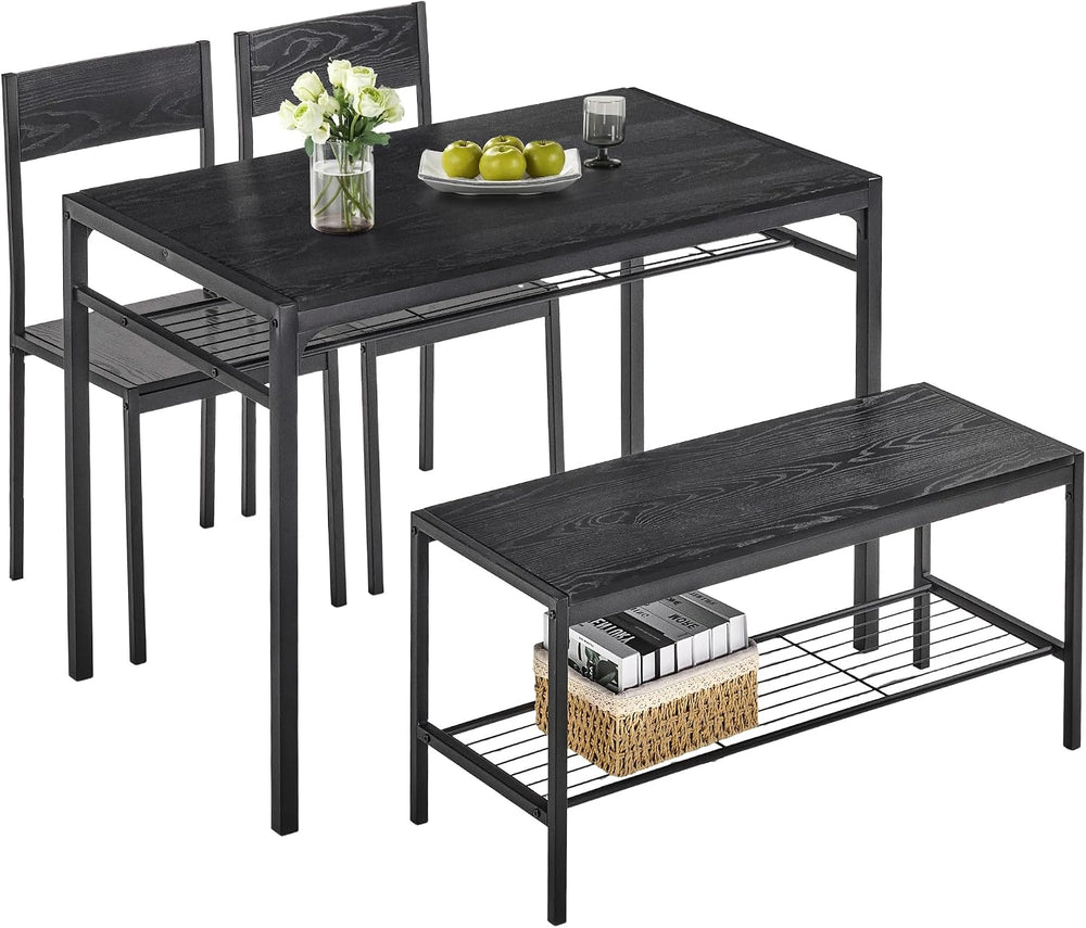 VECELO Kitchen Dining Room Table with 2 Chairs & Bench, Compact Space-Sav...