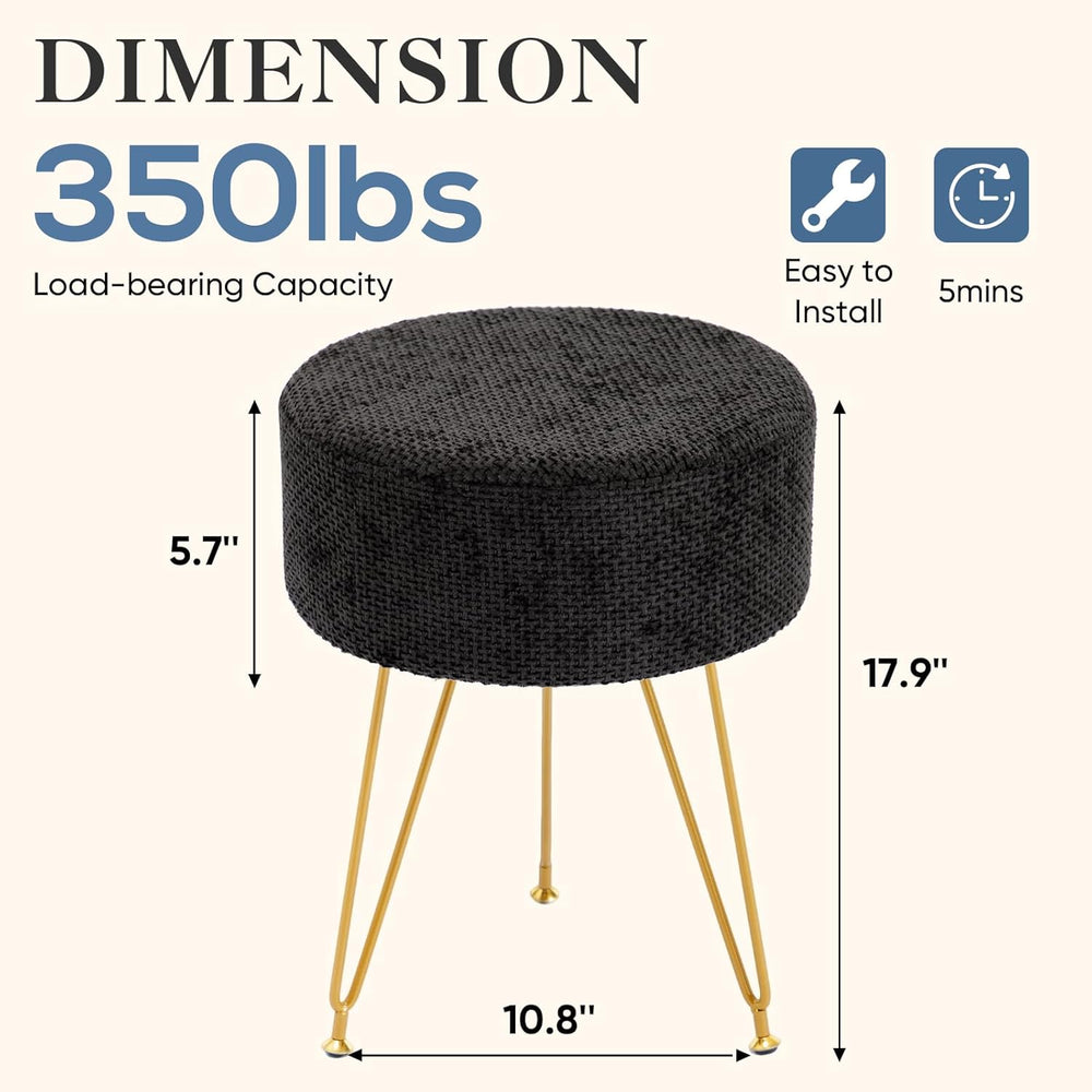 DUMOS Vanity Stool, Velvet Vanity Chair for Makeup Room, Round Ottoman Foot R...