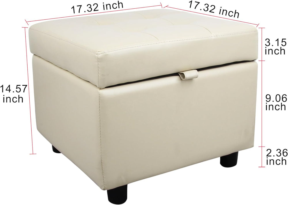 H&B Luxuries Tufted Leather Square Flip Top Storage Ottoman Cube Foot Res...