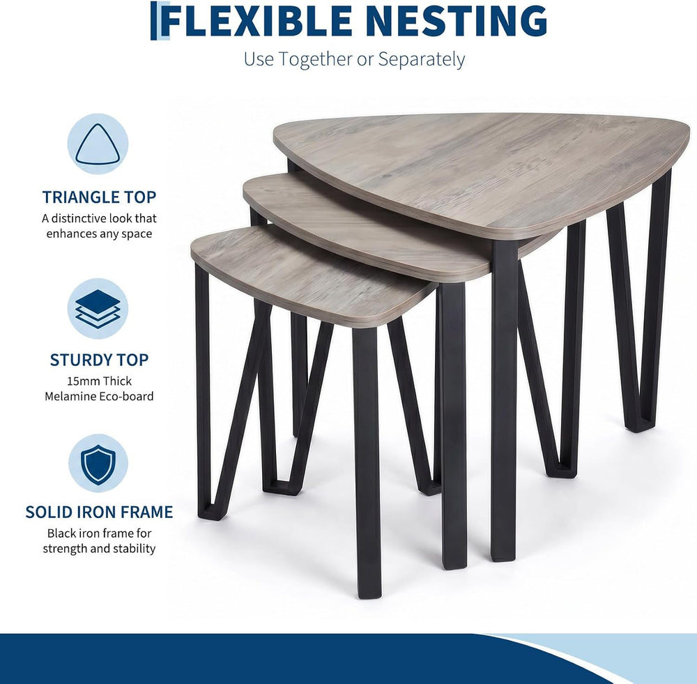 Nesting Coffee Tables Set of 3,Triangle Rustic Industrial Side End Tables for...