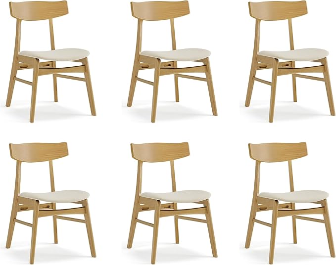 Wooden Dining Chairs Set of 6, Upholstered Modern Dining Room Chairs, Mid Cen...